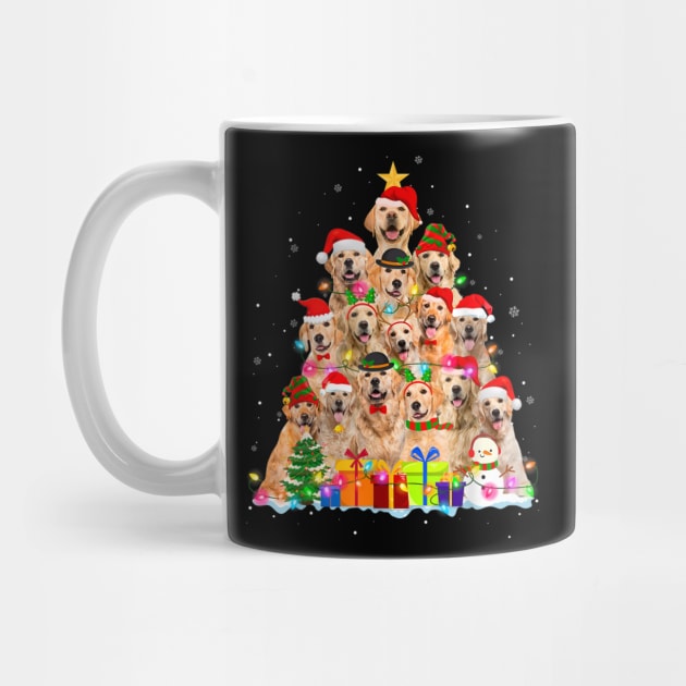 Golden Retriever Christmas Tree Santa Hat Xmas by Mitsue Kersting